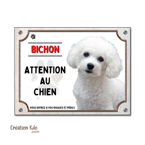 plaque bichon frisé panneau attention au chien pancarte je monte la garde