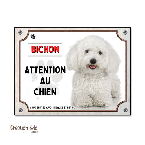 plaque bichon frisé panneau attention au chien pancarte je monte la garde