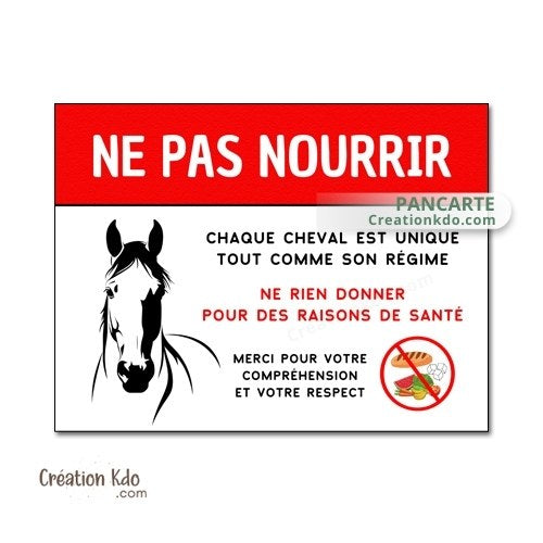 panneau ne pas nourrir chevaux pour raison de santé plaque ne pas donner à manger aux animaux cheval pancarte box