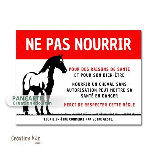 panneau ne pas nourrir chevaux pour raison de santé plaque ne pas donner à manger aux animaux cheval pancarte box