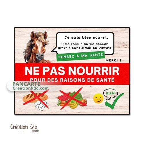 panneau ne pas nourrir chevaux pour raison de santé plaque ne pas donner à manger aux animaux cheval pancarte box