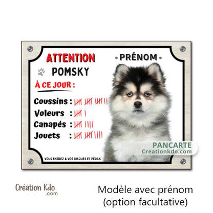 panneau Pomsky humour attention au chien husky nain portail plaque je monte la garde pancarte