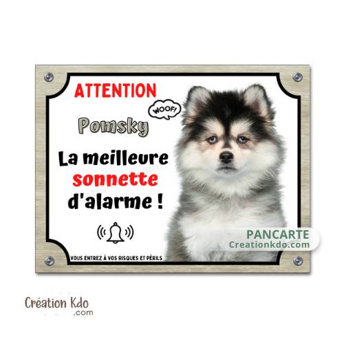 panneau Pomsky humour attention au chien husky nain portail plaque je monte la garde pancarte