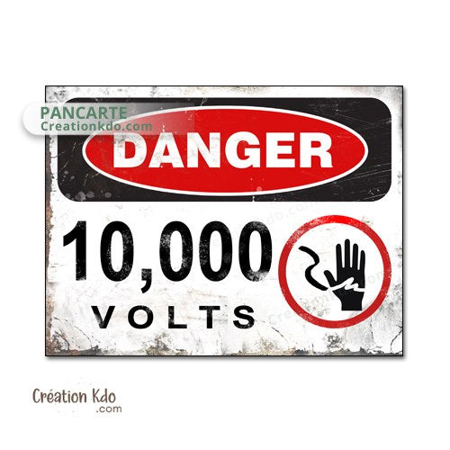 panneau danger dinosaure rétro area jurassic park plaque déco murale 10000 volts