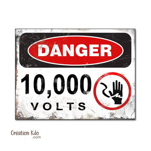 panneau danger dinosaure rétro area jurassic park plaque déco murale 10000 volts