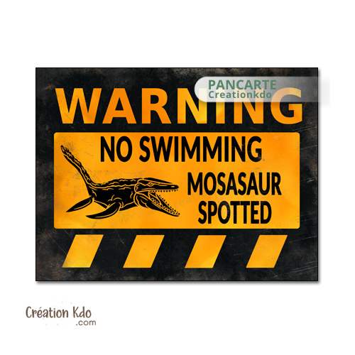 panneau danger dinosaure rétro area jurassic park plaque déco murale raptor vélociraptor no swimming mosasaur