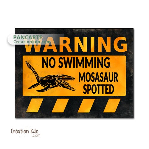 panneau danger dinosaure rétro area jurassic park plaque déco murale raptor vélociraptor no swimming mosasaur