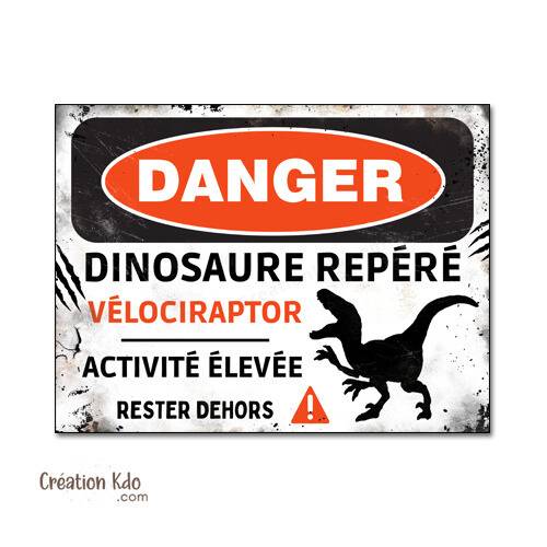 panneau danger dinosaure rétro area jurassic park plaque déco murale raptor vélociraptor