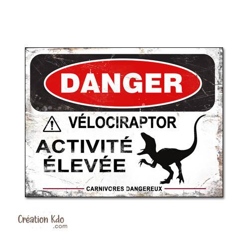 panneau danger dinosaure rétro area jurassic park plaque déco murale raptor vélociraptor