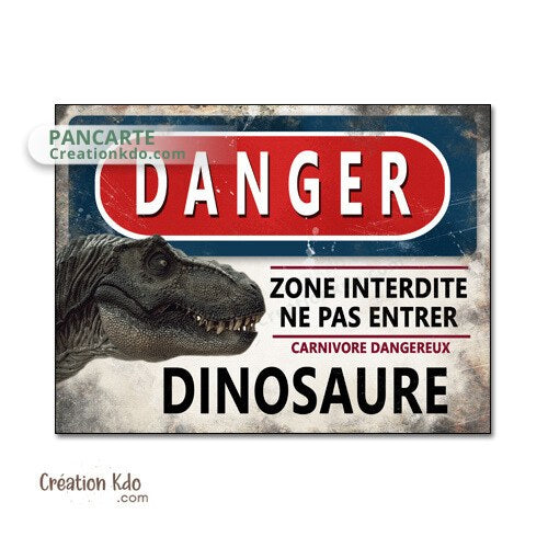 panneau danger dinosaure rétro area jurassic park plaque déco murale tyrannosaure t rex