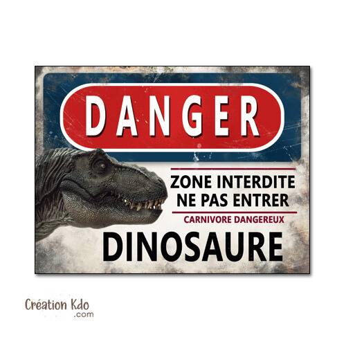 panneau danger dinosaure rétro area jurassic park plaque déco murale tyrannosaure t rex