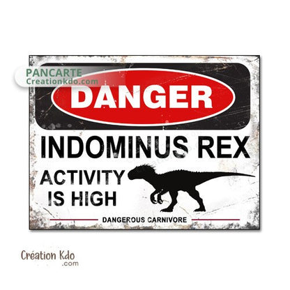 panneau danger dinosaure rétro area jurassic park world plaque déco murale indominus rex