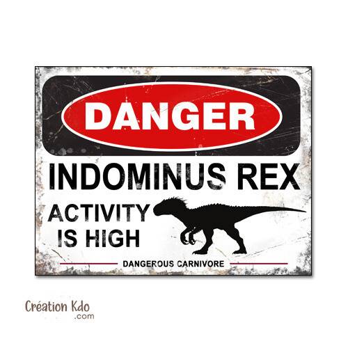 panneau danger dinosaure rétro area jurassic park world plaque déco murale indominus rex