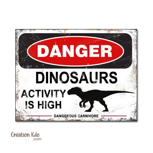 panneau danger dinosaure rétro area jurassic park world plaque déco murale indominus rex