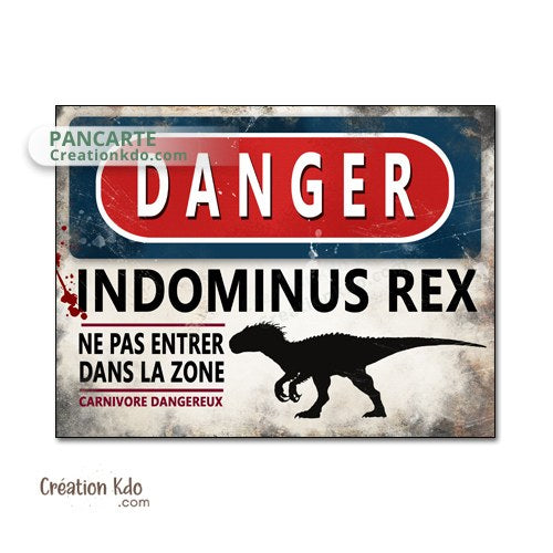 panneau danger dinosaure rétro area jurassic park plaque déco murale indominus rex