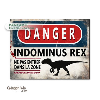 panneau danger dinosaure rétro area jurassic park plaque déco murale indominus rex