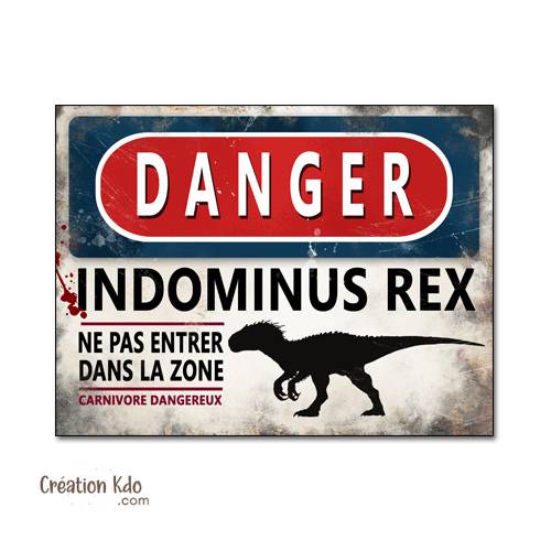 panneau danger dinosaure rétro area jurassic park plaque déco murale indominus rex