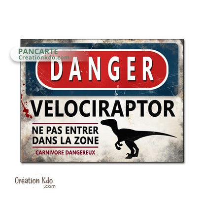 panneau danger dinosaure rétro area jurassic park plaque déco murale raptor vélociraptor
