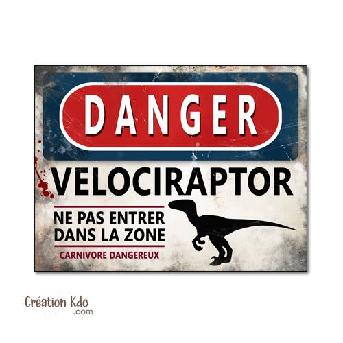 panneau danger dinosaure rétro area jurassic park plaque déco murale raptor vélociraptor