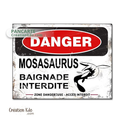 panneau danger dinosaure rétro area jurassic park plaque déco murale mosasaure
