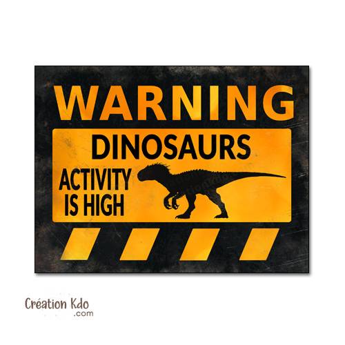 panneau danger dinosaure rétro area jurassic park plaque déco murale raptor vélociraptor indominus indoraptor