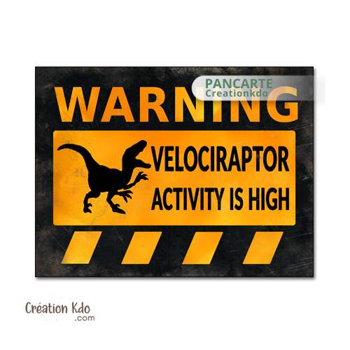 panneau danger dinosaure rétro area jurassic park plaque déco murale raptor vélociraptor