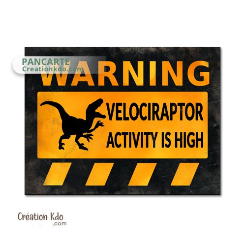 panneau danger dinosaure rétro area jurassic park plaque déco murale raptor vélociraptor