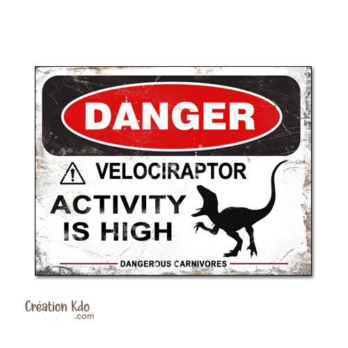 panneau danger dinosaure rétro area jurassic park plaque déco murale raptor vélociraptor