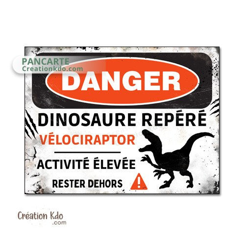 panneau danger dinosaure rétro area jurassic park plaque déco murale raptor vélociraptor