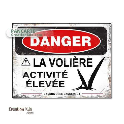 panneau danger dinosaure rétro area jurassic park plaque déco murale
