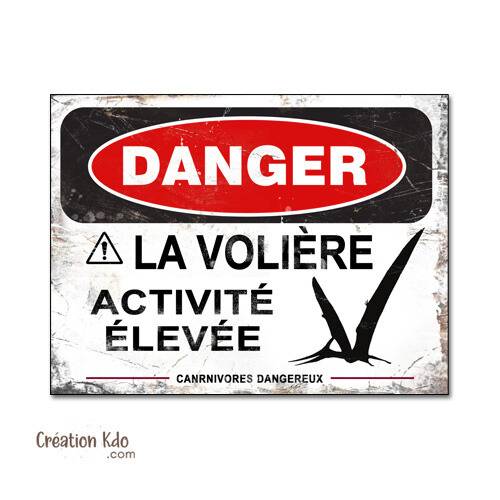 panneau danger dinosaure rétro area jurassic park plaque déco murale