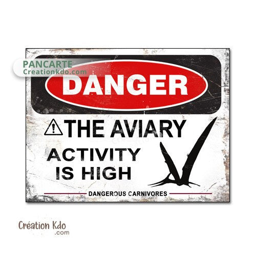 panneau danger dinosaure rétro area jurassic park plaque déco murale