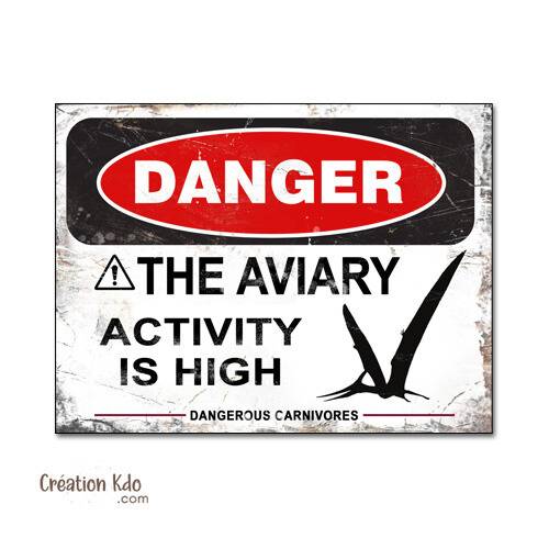 panneau danger dinosaure rétro area jurassic park plaque déco murale