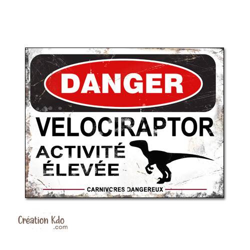 panneau danger dinosaure rétro area jurassic park plaque déco murale raptor vélociraptor