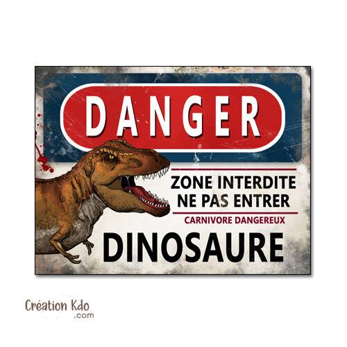 panneau danger dinosaure rétro area jurassic park plaque déco murale
