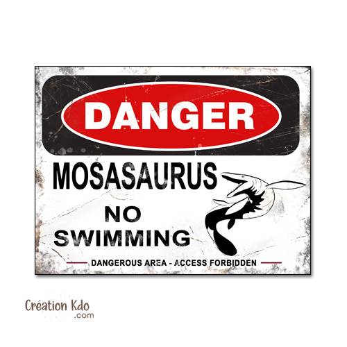 panneau danger dinosaure rétro area jurassic park plaque déco murale mosasaure