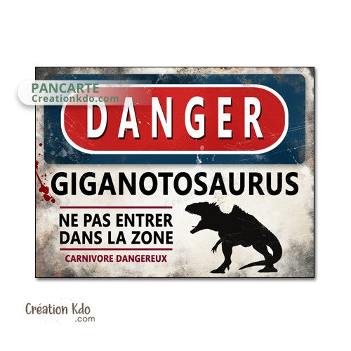 panneau danger dinosaure rétro area jurassic park plaque déco murale giganotosaurus