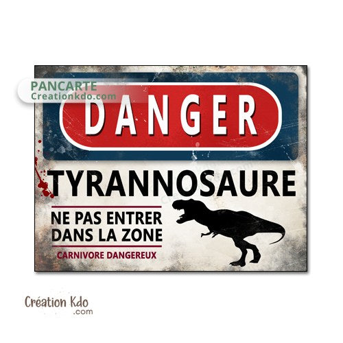 panneau danger dinosaure rétro area jurassic park plaque déco murale t rex