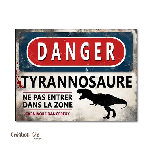 panneau danger dinosaure rétro area jurassic park plaque déco murale t rex