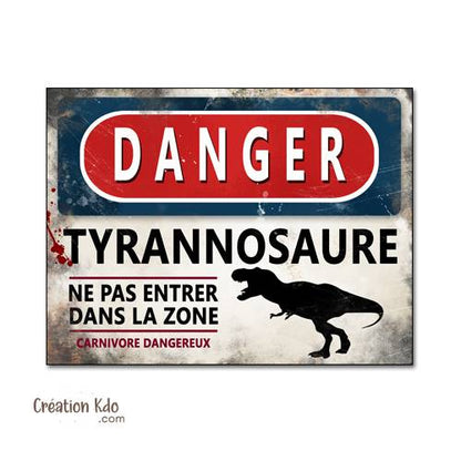 panneau danger dinosaure rétro area jurassic park plaque déco murale t rex