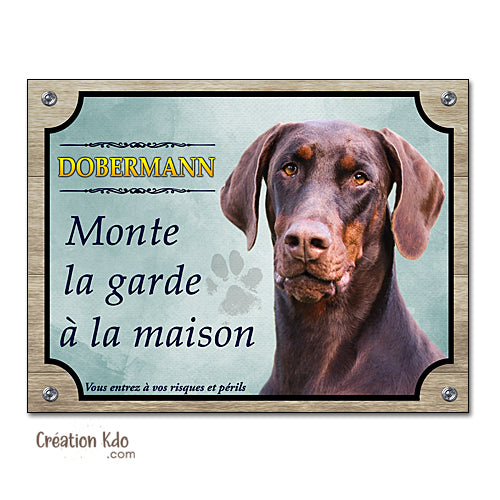Plaque Dobermann (rouge et feu) monte la garde à la maison Panneau chien