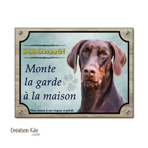 Plaque Dobermann (rouge et feu) monte la garde à la maison Panneau chien