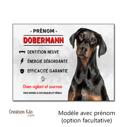 Plaque Dobermann vigilant et sournois Panneau chien portail humour