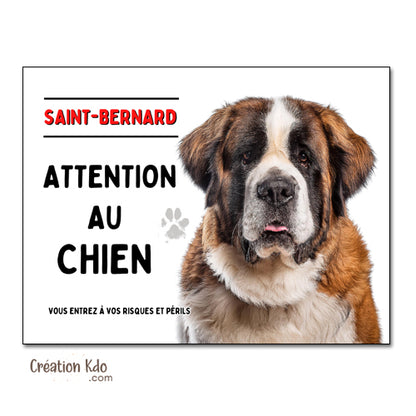 Plaque Attention au chien Saint-Bernard Panneau de portail