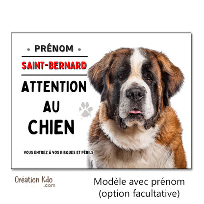 Plaque Attention au chien Saint-Bernard Panneau de portail
