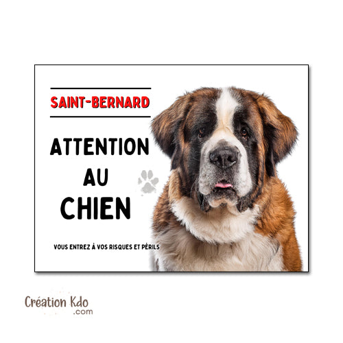 Plaque Attention au chien Saint-Bernard Panneau de portail