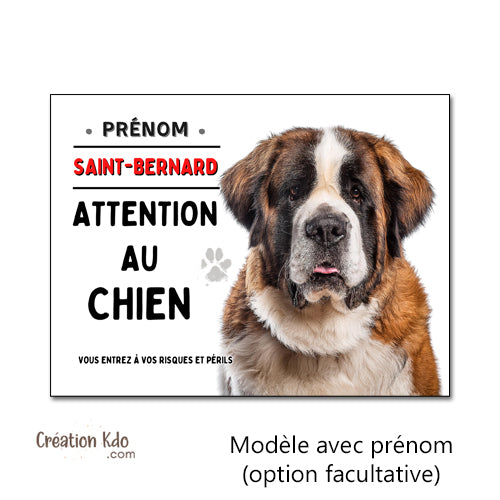 Plaque Attention au chien Saint-Bernard Panneau de portail je monte la garde