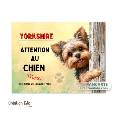 plaque yorkshire terrier attention au chien merci panneau portail je monte la garde
