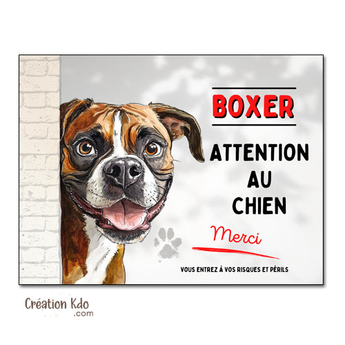 panneau attention au chien boxer merci plaque je monte la garde déco pancarte portail