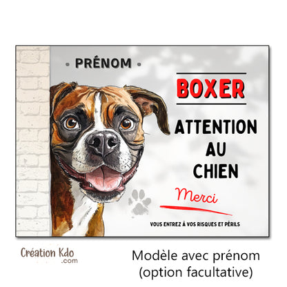 panneau attention au chien boxer plaque monte la garde déco à personnaliser pancarte